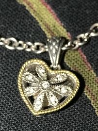 ANDREA CANDELA 18K GOLD & STERLING SILVER DIAMOND HEART PENDANT WITH NECKLACE