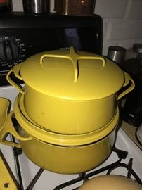 VINTAGE DANSK DESIGNS DENMARK KOBENSTYLE YELLOW ENAMEL POTS