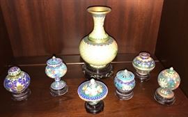 miniature antique cloisonne jars with lids