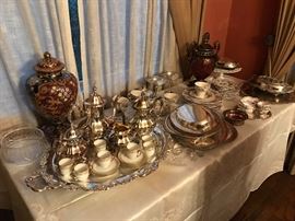 silver tea service with large tray