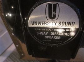 University sound Speakers, Series 200/ Model 312, 3 Way Diffaxial Speaker, Matching Set.