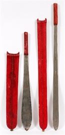 Lot#6, A PAIR OF PROP SWORDS FROM "BEN-HUR"Metro-Goldwyn-Mayer, 1959. A pair of Roman military-stylized swords. Both having blunt metal blade with red leather covered handle and scabbard. 

Provenance: Accompanied by original receipt from David Weisz Co., MGM Auction and Tag Sale, 1970.