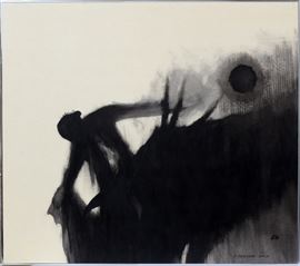 Lot#52, RICHARD KOZLOW, (AMERICAN 1926-2008) ACRYLIC ON BOARD, H 44", L 39" "VERONICA"Marked on the lower right. "La Maestranza Sevilla" Metallic frame.