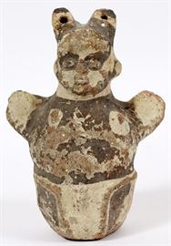 Lot#116, ANASAZI KOSHANE POLYCHROME POTTERY FIGURE, H 5 1/4", W 4 1/4"A rotund figure with stylized features and painted decoration about the body and head.