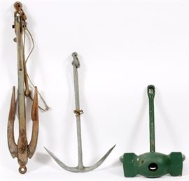 Lot#216, ANTIQUE IRON ANCHORS (3), EARLY 20TH C. THE GREAT LAKES STEAMER SHIP, PUT-IN-BAY, Purchased by Leo McPharlin from Nate Silverstein the steel company and salvage yard owner who purchased for salvage the de-commissioned Great Lakes steamer and excursion ship "Put-In-Bay" Contents from which these anchors were removed.