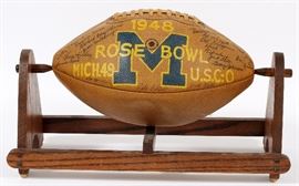 Lot#276, UNIVERSITY OF MICHIGAN, ROSE BOWL CHAMPION TEAM SIGNED, 1948, FOOTBALL AND AUTOGRAPHED PHOTO PRINTS.Inscribed: "To Fred: From The Squad".   Fritz Crisler and Tom Harmon autographed photo prints (3). Two of Tom Harmon Framed and Matted under glass.  8 1/2" H x 6 " W and 13" H x 9 1/2" W and One Crisler  8 1/2 H x 6" W.  These items were given to Frederick C. Matthaei, Sr. Estate of Frederick C. and Malora Matthaei.