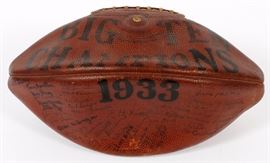 Lot#278, UNIVERSITY OF MICHIGAN 1933 TEAM SIGNED FOOTBALL. Shows some scratches to the leather.  The University of Michigan sports collection of Frederick C. Matthaei, Jr. The Estate of Frederick C. Matthaei, Jr.