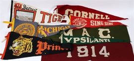 Lot#280, FELT PENANTS, COLLEGE AND PROFESSIONAL SPORTS, 1914-1960, 22 PIECES, Including University of Michigan and Detroit Tiger also a Large Michigan Banner included, 31" x 7.5". 1914 M.A.C. Pennant; Pennants from Harvard, Princeton, Cornell, Albany, U. of P. , Albany, Detroit Lions, Baltimore Colts and others.  Various colors. Historic sports collection of Frederick C. Matthaei, Jr.   Estate of Frederick C. Matthaei, Jr.The Estate of Frederick C. and Matthaei.