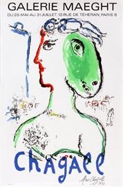 Lot#325, MARC CHAGALL PRINT, H 30.25", L 20.25" GALERIE MAEGHT. Dated 1972.  Unframed