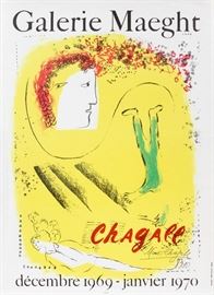 Lot#323, MARC CHAGALL PRINT, H 31", L 23", GALERIE MAEGHT. Dated December 1969 - January 1970.  Unframed.