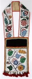 Lot#344, NATIVE AMERICAN, OJIBWAY BANDOLIER BAG, C. 1890, H 45 1/2", W 15", D 1 3/4"Anonymous Native American bag, made of fabric, thread, glass beads, and trade yarn.