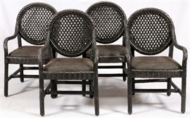 Lot#352, LEATHER ARM CHAIRS, SET OF FOUR. Woven leather over wood by ENT, Los Angeles.