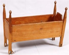 Lot#356, ANTIQUE PINE AMERICAN BABY CRADLE, H 27", W 15", D 37"