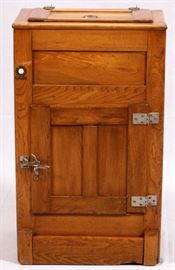 Lot#360, AMERICAN OAK ICE CHEST, CIRCA 1900, H 36", W 22", D 14"Metal hardware
