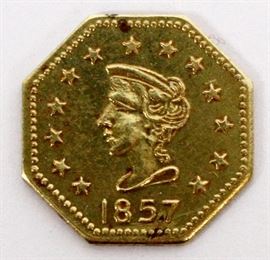 Lot#401, CALIFORNIA OCTAGONAL 1/2 DOLLAR GOLD COIN, 1857