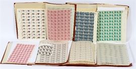 Lot#395, U.S. STAMP COLLECTION,COVERS,SHEETS 'BROWN FOLDERS & 1-BLACK ALBUM' UNUSED,USED,NH,H,OG,NG,ETC H 10" W 12" L 15" BOX. One Black U.S. Album: Canceled Stamps:  PLATE & Postage Blocks: H, NG, As is, Fair to Poor: FLYING Blue Eagle .04c Air Mail Sept 3,1954 Philadelphia Postage Blocks, Hinged, No Gum. / SPECIAL DELIVERY .20c Boston Mass Oct 13, 1954 Hinged, No Gum, Singles, As is, Fair./   - ARM FORCES RESERVE 'Navy, Nuclear-Subs, Michigan Special-forces, Homeland defense./ Susan B. Anthony .50c Louisville KY, 8-25-1955 ./ Robert E. Lee .30c Norfolk VA, 9-21-1955./ -John Marshall .40c Richmond VA, 9-24-55./ Patrick Henry $1.dollar Joplin Mo, Oct 7,1955. /  - UNUSED FIRST-DAY COVERS./ Few postcards./ Personal Listing.