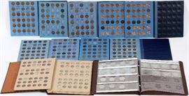 Lot#405, .01C INDIAN HEAD COINS 1880- 1913 BUFFALO INDIAN-HEAD .05C LINCOLN CENT 1909 VDB TO 1991.Brown accordion-folder {dansco} 1909-VDB to 1991 'wheat - memorial' pennies,(185 + coins). / Lincoln war-pennies of 1943-P,  43-D,  43-S,  Zinc coated steel, U.S, wheat cents,(22 + wwII)/ Lincoln cents 1941-1977 (850 + coins) incl. Zinc-coated steel war cents 'blue whitman folders./ INDIAN HEAD CENTS: 1880,  1902, 1903, (3)./ .05c Bufalo-indian Head nickels,1913-  (65)./ Jefferson Nickels 1938- (102 +)./ Mercury dimes 1916- (70 + )/ Roosevelt dimes 1946-  (181)./ .25c George Washington Quarters 1934- 86, (57 +)./ Susan  Anthony $1. 1979-81-S Prf.(21)./ Total Lot of Over (1473 + Coins) ./