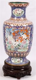 Lot#1077, CLOISONNE MAGNUM SIZE VASE & STAND, H 39", DIA 18"Stand, 9". Vase alone is 39" and 48" with stand.
