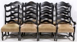 Lot#1097, CENTURY FURNITURE LADDER BACK DINING CHAIRS, EIGHT, H 47"Including 2 armchairs having scrolling leaf open arms, along with 6 side chairs.  Each chair measures H.47 1/2" x 24" x 25" approximately.