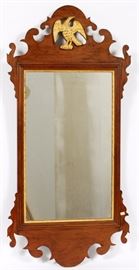 Lot#1106, CHIPPENDALE MAHOGANY MIRROR CIRCA 1800 H 38", W 18"Gilt eagle in crest. Hand carved.
