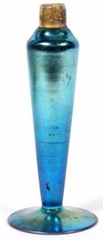 Lot#1263, PROBABLY STEUBEN BLUE AURENE PERFUME BOTTLE, H 6"Having a body of tapering form ending in a circular foot. Missing stopper or atomizer. Height 6".