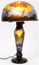 Lot#1274, AFTER GALLE, CAMEO GLASS LAMP, H 16", DIA 9"Dome shade. Signed.
