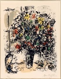 Lot#2021, MARC CHAGALL (FRENCH/RUSSIAN, 1887-1985), COLOR LITHOGRAPH ON PAPER, 1973, 18/50, H 19.5", W 15.5", "LA LECTURE"  Pencil signed; framed.  Garelick's Gallery label