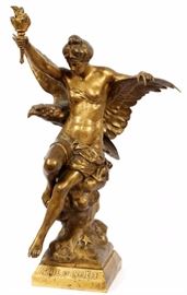 Lot#2033, EMILE LOUIS PICAULT (FR.1833-15), BRONZE SCULPTURE, H 29", W 21" GENIE ET LUMIERE. Titled "Genie et Lumiere".  Estate of Frederick C. and Malora Matthaei.