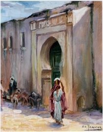Lot#2032, H.O. TANNER, GOUACHE ON PAPER, MIDDLE EASTERN CITYSCAPE, H 13 1/2" W 10 1/2" Henry Ossawa Tanner American 1859-1930; signed lower right; framed.