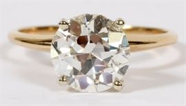 Lot#2048, DIAMOND SOLITAIRE RING 2.23CT. 14 kt yellow gold setting. Ring size 6.5. TW. 2.6 gr. G color, vs2.