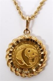 Lot#2198, CHINESE 10 YUAN GOLD COIN WITH 14KT NECKLACE, 1983, L 16"Panda