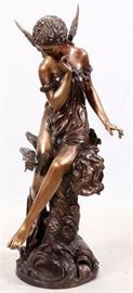 Lot#2181, CONTEMPORARY BRONZE SCULPTURAL LIFE-SIZE FOUNTAIN, H 63", W 27", D 27", WINGED FEMALE WITH BUTTERFLY