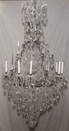 Lot#2234, SCHONBEK, 10 LIGHT CRYSTAL CHANDELIER, H 70", DIA 36" Scrolling arms are silver plate; designed by Stanley.  Purchased from the House of Lights, Shelby Twp., MI.
