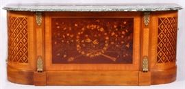 Lot#2260, MARQUETRY INLAY MARBLE TOP BAR, H 41 1/2", W 99", D 34"