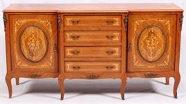 Lot#2261, FRENCH STYLE MARQUETRY INLAID MAHOGANY BUFFET, H 37", W 71", D 22"