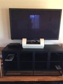 Crate and Barrel Metal and Glass Cabinet ~ Flat Screen TV ~ PAAM Hi Fi Record Player