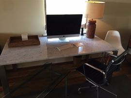 Crate and Barrel Marble and Chrome Parson Table/Desk