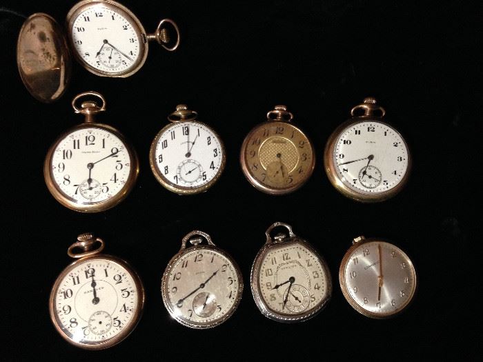 Some of the pocket watches for sale.