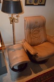 Leather Adjustable/Swivel Chair and Ottoman