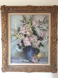 Floral Oil on Canvas, signed Mary E. Weiser