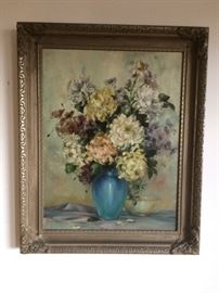 Floral Oil on Canvas, signed Mary E. Weiser