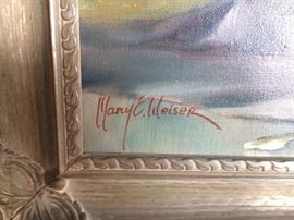 Floral Oil on Canvas, signed Mary E. Weiser