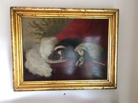 Oil on board, two dogs resting.