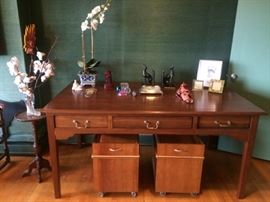 Writing desk and rolling file cabinets