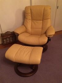 Leather recliner and ottoman