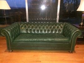 Green leather Chesterfield sleeper sofa