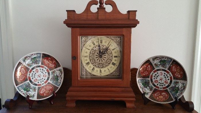 Hand made battery operated clock and two imari plates