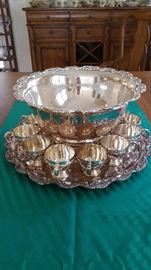 Lancaster Rose VINTAGE silverplate punch bowl with 12 cups and undertray.  Absolutely gorgeous.  It begs to be used for home made eggnog.