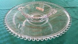 Candlewick platter and small handled bowl (separate pieces)