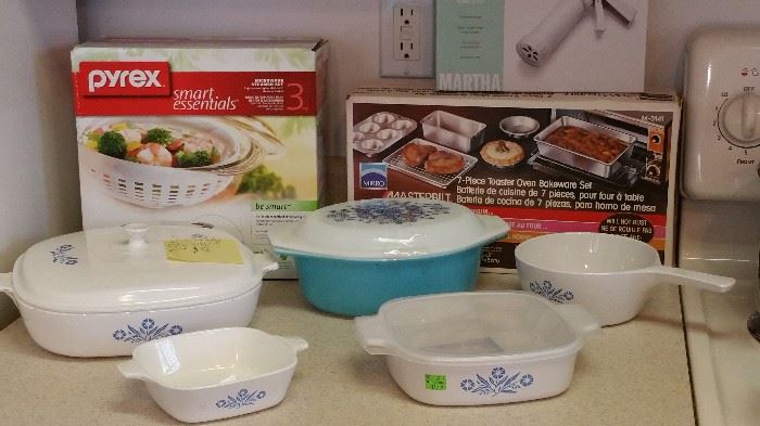 Corning ware and pyrex - VINTAGE along with new boxed items
